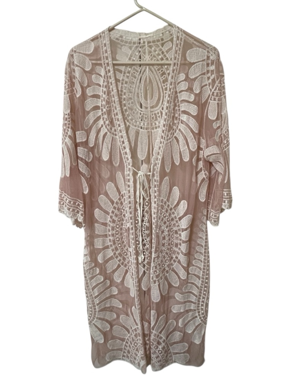 Rebellion Again Crochet Lace Kimono Duster  Boho Hippie Retro Women’s L/XL Pink